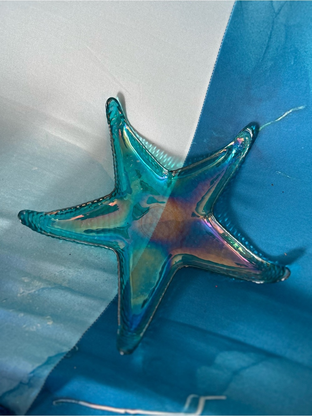Private Label Iridescent Teal Starfish Glass Accent